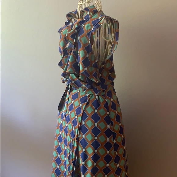Tracy Reese Silk wrap dress 💙💚Geo print - Picture 7 of 16